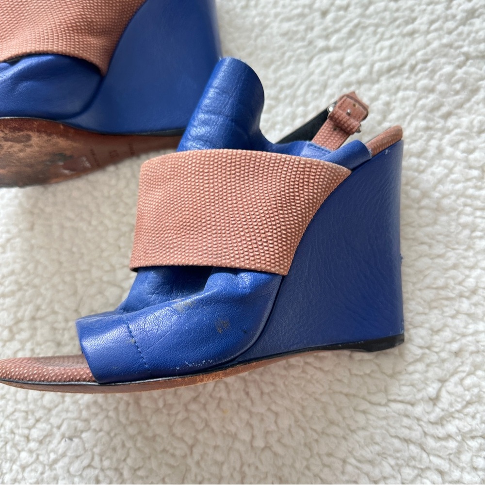 Balenciaga Blue/Brown Leather Open Toe Glove Slingback Sandals Size 35.5 - Picture 5 of 9